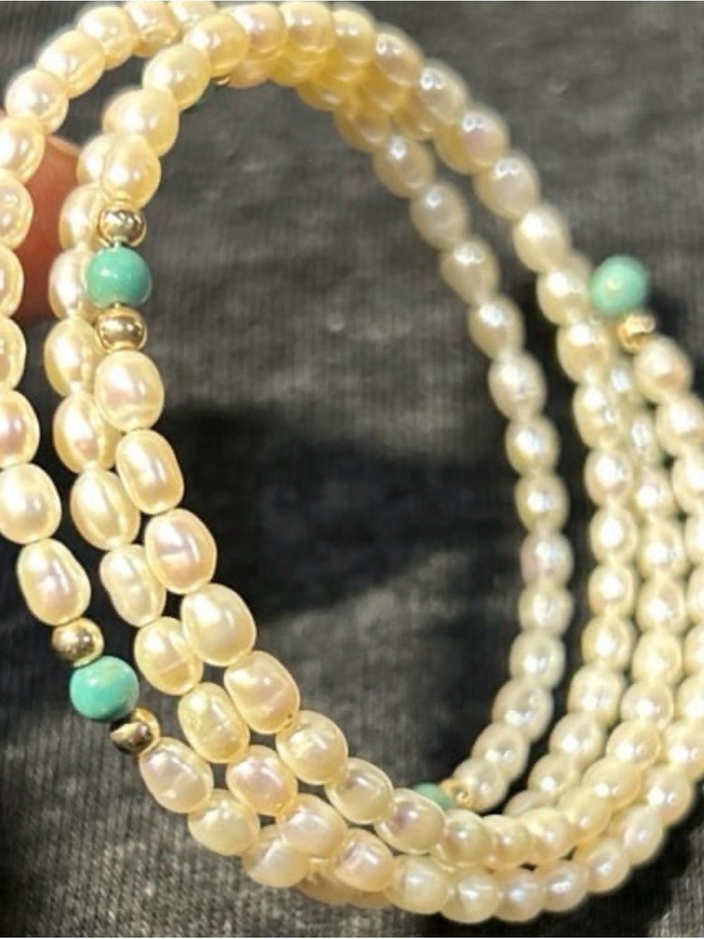 Vintage • Freshwater Pearl and Turquoise 14 KT Bead Women’s Bracelet